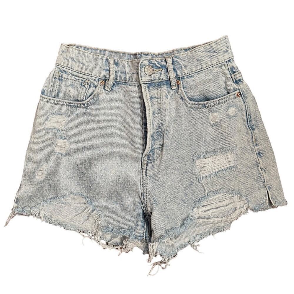PacSun Jean Cut Off Shorts Women's‎ 24 Light Blue Wash Distressed High Rise